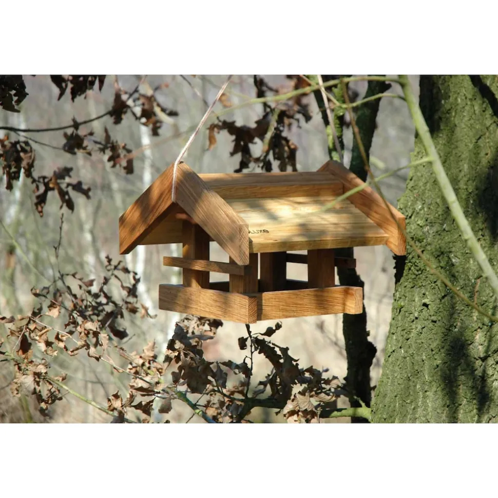 Solides Eiche-Vogelfutterhaus "Basis" mit Kordel 31x28x20