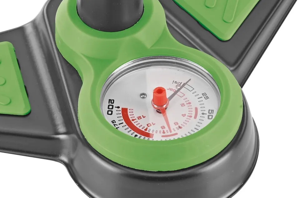 Standpumpe, für alle Ventilarten, 9 bar, mit Manometer, inkl. Adapter-Set, Stahl/Kunststoff