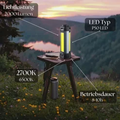 Steinborg 12in1 Multifunktionsleuchte LED-Campingleuchte 2000 Lumen 6000mAh