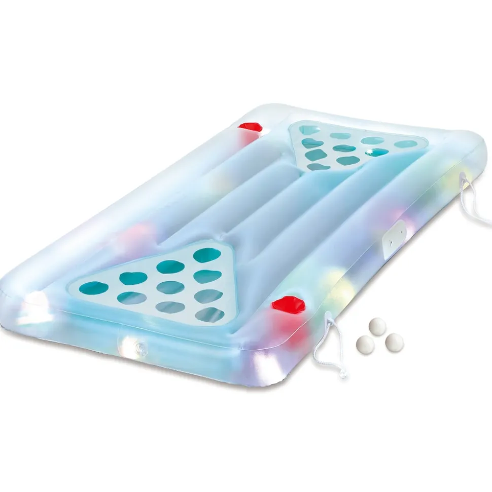 Summer Waves Luftmatratze & Bier-Pong Tisch inkl. LED blau 160x84x19 cm