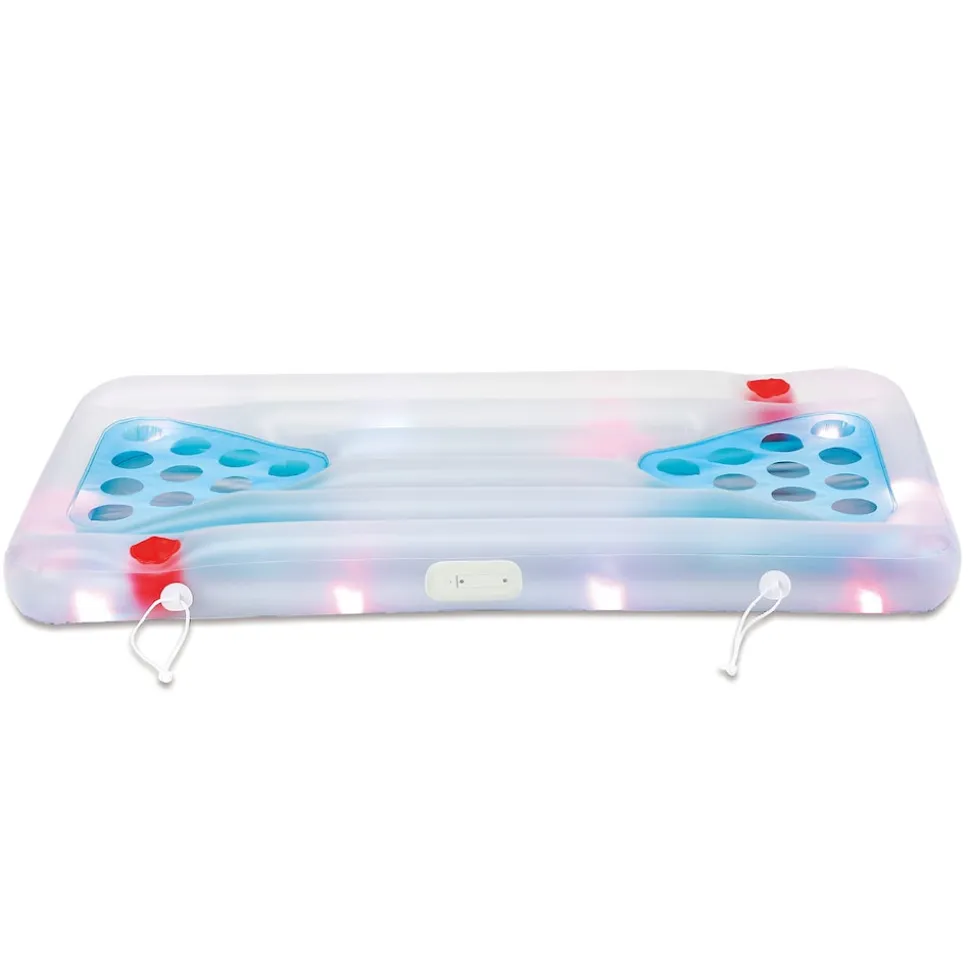 Summer Waves Luftmatratze & Bier-Pong Tisch inkl. LED blau 160x84x19 cm