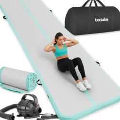 tectake® Airtrack Trainingsmatte, aufblasbar, rutschfestes, hochwertiges PVC, inkl. Transporttasche, 397 x 104 x 10 cm