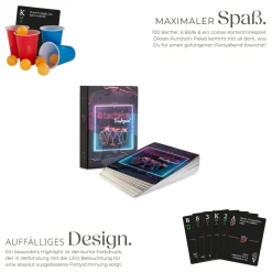 tectake® Aluminium Bierpongtisch, mit LED-Beleuchtung, bodenschonende Kunststofffüße, inklusive 100 Bechern, 6 Bällen und Kartentrinkspiel