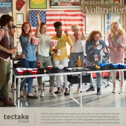 tectake® Aluminium Bierpongtisch, mit Eisfach, klappbar, bodenschonende Kunststofffüße, inklusive 100 Bechern und 6 Bällen