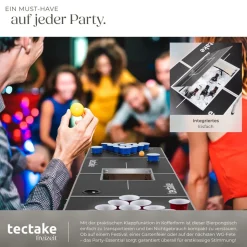 tectake® Aluminium Bierpongtisch, mit Eisfach, klappbar, bodenschonende Kunststofffüße, inklusive 100 Bechern und 6 Bällen