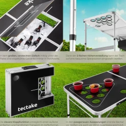 tectake® Aluminium Bierpongtisch, mit Eisfach, klappbar, bodenschonende Kunststofffüße, inklusive 100 Bechern und 6 Bällen
