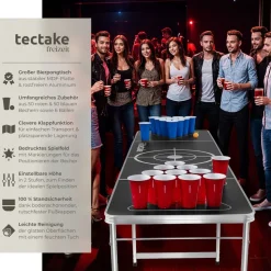 tectake® Aluminium Bierpongtisch, klappbar, bodenschonende Kunststofffüße, inklusive 100 Bechern und 6 Bällen