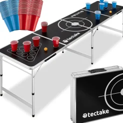 tectake® Aluminium Bierpongtisch, klappbar, bodenschonende Kunststofffüße, inklusive 100 Bechern und 6 Bällen
