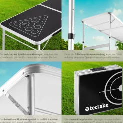 tectake® Aluminium Bierpongtisch, klappbar, bodenschonende Kunststofffüße, inklusive 100 Bechern und 6 Bällen