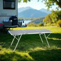 tectake® Aluminium Campingtisch, klappbar, bodenschonende, höhenverstellbare Füße, 180 x 70 x 70,5 cm