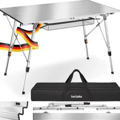 tectake® Aluminium Campingtisch, faltbar, höhenverstellbar, 90 x 52 x 47 - 70 cm