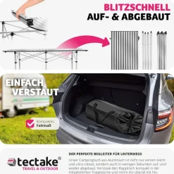 tectake® Aluminium Campingtisch, klappbar, bodenschonende Kunststoffkappen, 140 x 70 x 70 cm