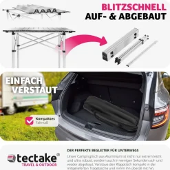 tectake® Aluminium Campingtisch, klappbar, bodenschonende Kunststoffkappen, mit Tragetasche, 70 x 70 x 70 cm
