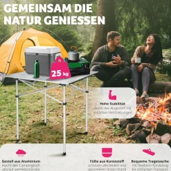 tectake® Aluminium Campingtisch, klappbar, bodenschonende Kunststoffkappen, mit Tragetasche, 70 x 70 x 70 cm