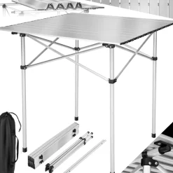 tectake® Aluminium Campingtisch, klappbar, bodenschonende Kunststoffkappen, mit Tragetasche, 70 x 70 x 70 cm