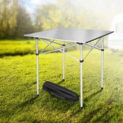 tectake® Aluminium Campingtisch, klappbar, bodenschonende Kunststoffkappen, mit Tragetasche, 70 x 70 x 70 cm