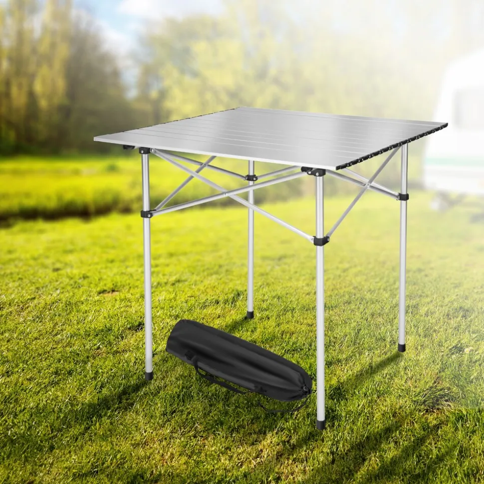 tectake® Aluminium Campingtisch, klappbar, bodenschonende Kunststoffkappen, mit Tragetasche, 70 x 70 x 70 cm