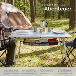 tectake® Aluminium Campingtisch, faltbar, höhenverstellbar, 120 x 70,5 x 58 – 79 cm