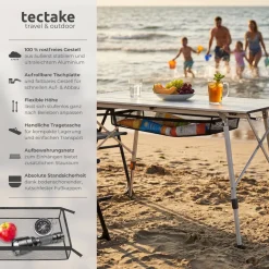 tectake® Aluminium Campingtisch, faltbar, höhenverstellbar, 120 x 70,5 x 58 – 79 cm