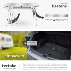 tectake® Aluminium Campingtisch, faltbar, höhenverstellbar, 120 x 70,5 x 58 – 79 cm