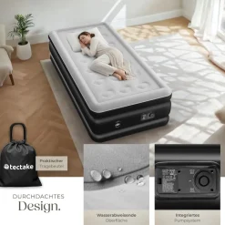 tectake® Aufblasbare Matratze, für 1 oder 2 Personen, ergonomisches Luftsäulensystem, inkl. manuellem Ventil und Tragebeutel
