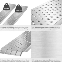 tectake® Auffahrrampen, 2er Set, rutschfeste, perforierte Oberfläche, 160 x 23 x 4,5 cm
