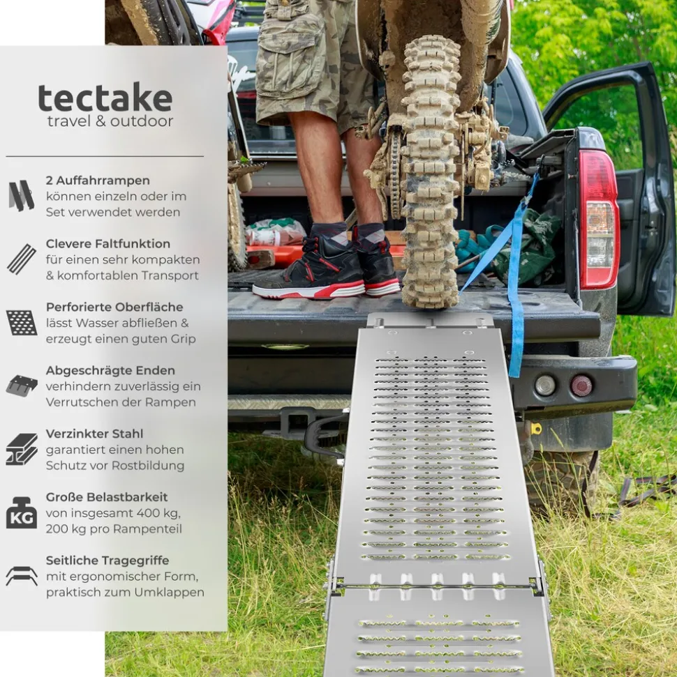 tectake® Auffahrrampen, 2er Set, aus verzinktem Stahl, Belastbarkeit 400 kg, 200 kg pro Rampe