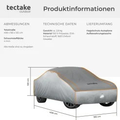 tectake® Autoplane, wasserdicht und atmungsaktiv, mit 4 mm Schaumstoffschicht, 3 längenverstellbare Spanngurte, inklusive Aufbewahrungstasche