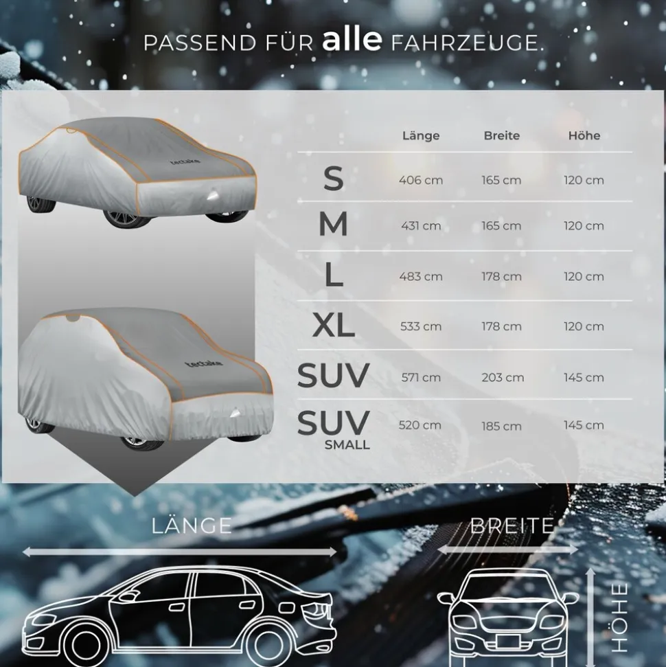 tectake® Autoplane, wasserdicht und atmungsaktiv, mit 4 mm Schaumstoffschicht, 3 längenverstellbare Spanngurte, inklusive Aufbewahrungstasche