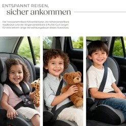 tectake® Autositz, i-Size Zulassung, mit Seitenaufprallschutz, längenverstellbarer 5-Punkt-Gurt, höhenverstellbare Kopfstütze, von 76 bis 150 cm, Belastbarkeit 36 kg