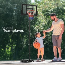 tectake® Basketballkorb, Outdoor, verstellbare Korbhöhe 230 - 305 cm, mit Rollen, inklusive Ball, Pumpe und 2 Netze