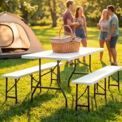 tectake® Bierzeltgarnitur, klappbar, wetterfest, bis zu 8 Personen, gummierte Tragegriffe