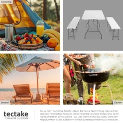 tectake® Bierzeltgarnitur, klappbar, wetterfest, bis zu 8 Personen, gummierte Tragegriffe