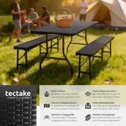 tectake® Bierzeltgarnitur, klappbar, hohe Belastbarkeit, mit Tragegriffen