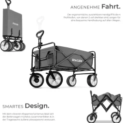 tectake® Bollerwagen, faltbar, abnehmbarer Stoffeinsatz mit 2 Netztaschen, inklusive Tragetasche, Belastbarkeit 80 kg
