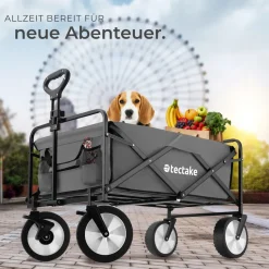 tectake® Bollerwagen, faltbar, abnehmbarer Stoffeinsatz mit 2 Netztaschen, inklusive Tragetasche, Belastbarkeit 80 kg