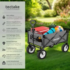 tectake® Bollerwagen, faltbar, abnehmbarer Stoffeinsatz mit 2 Netztaschen, inklusive Tragetasche, Belastbarkeit 80 kg