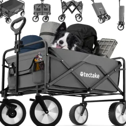 tectake® Bollerwagen, faltbar, abnehmbarer Stoffeinsatz mit 2 Netztaschen, inklusive Tragetasche, Belastbarkeit 80 kg