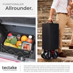 tectake® Bollerwagen, faltbar, abnehmbare Plane aus Oxford-Gewebe mit 3 Netztaschen und Reißverschlussfach, inklusive Einlegeboden, Belastbarkeit 80 kg