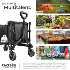 tectake® Bollerwagen, faltbar, abnehmbare Plane aus Oxford-Gewebe mit großer Netztasche und Innenfach, Inklusive Einlegeboden, Reflektorstreifen, Belastbarkeit 60 kg