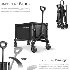 tectake® Bollerwagen, faltbar, abnehmbare Plane aus Oxford-Gewebe mit großer Netztasche und Innenfach, Inklusive Einlegeboden, Reflektorstreifen, Belastbarkeit 60 kg