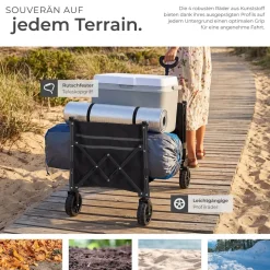 tectake® Bollerwagen, faltbar, abnehmbare Plane aus Oxford-Gewebe mit großer Netztasche und Innenfach, Inklusive Einlegeboden, Reflektorstreifen, Belastbarkeit 60 kg