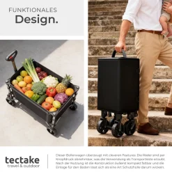 tectake® Bollerwagen, faltbar, abnehmbare Plane aus Oxford-Gewebe mit großer Netztasche und Innenfach, Inklusive Einlegeboden, Reflektorstreifen, Belastbarkeit 60 kg