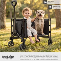 tectake® Bollerwagen, faltbar, abnehmbare Plane aus Oxford-Gewebe mit großer Netztasche und Innenfach, Inklusive Einlegeboden, Reflektorstreifen, Belastbarkeit 60 kg