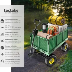 tectake® Bollerwagen, mit klappbaren Seitenwänden, leichtgängige Lenkachse mit gepolstertem Griff, Belastbarkeit 550 kg
