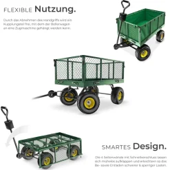 tectake® Bollerwagen, mit klappbaren Seitenwänden, leichtgängige Lenkachse mit gepolstertem Griff, Belastbarkeit 550 kg