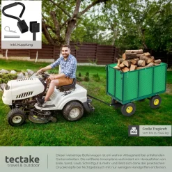tectake® Bollerwagen, mit klappbaren Seitenwänden, leichtgängige Lenkachse mit gepolstertem Griff, Belastbarkeit 544 kg