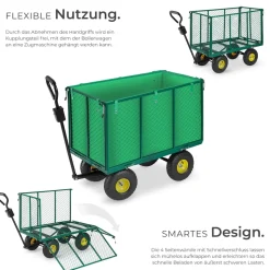 tectake® Bollerwagen, mit klappbaren Seitenwänden, leichtgängige Lenkachse mit gepolstertem Griff, Belastbarkeit 544 kg