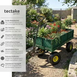 tectake® Bollerwagen, mit klappbaren Seitenwänden, leichtgängige Lenkachse mit gepolstertem Griff, Belastbarkeit 350 kg