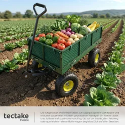 tectake® Bollerwagen, mit klappbaren Seitenwänden, leichtgängige Lenkachse mit gepolstertem Griff, Belastbarkeit 350 kg